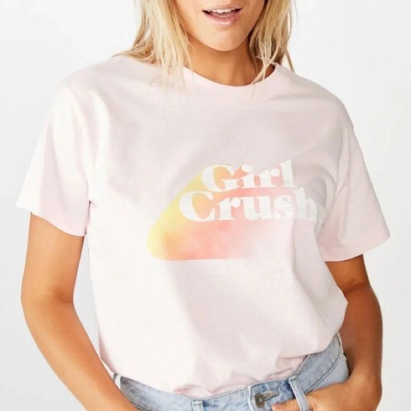 Girl Crush Tee Womens Small Medium Retro Print Graphic Tee Pink Cool Tshirt New - Picture 12 of 12